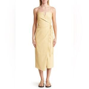Nanushka Anubi Vegan Leather Sleeveless Wrap Midi Dress Margarine NWT Size S